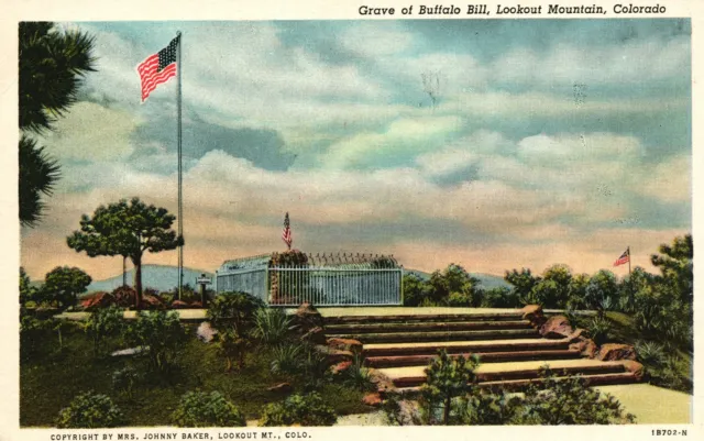 Vintage Postcard Grave Of Buffalo Bill Stairway Flagpole Lookout Mountain Colo.