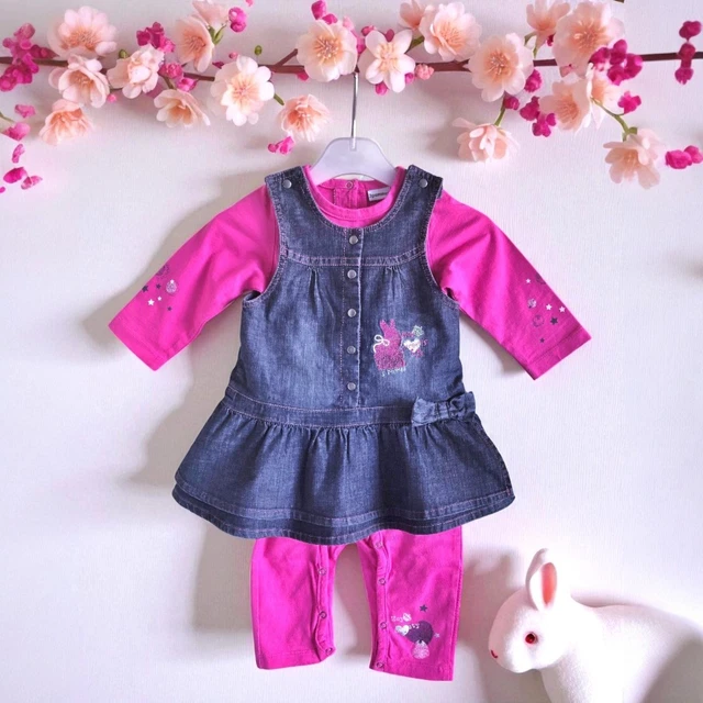 Ensemble 3/4 Pièces Catimini Bébé Fille 18 Mois - Motif Petites Fleurs, Broderies & Franges - Excellent état