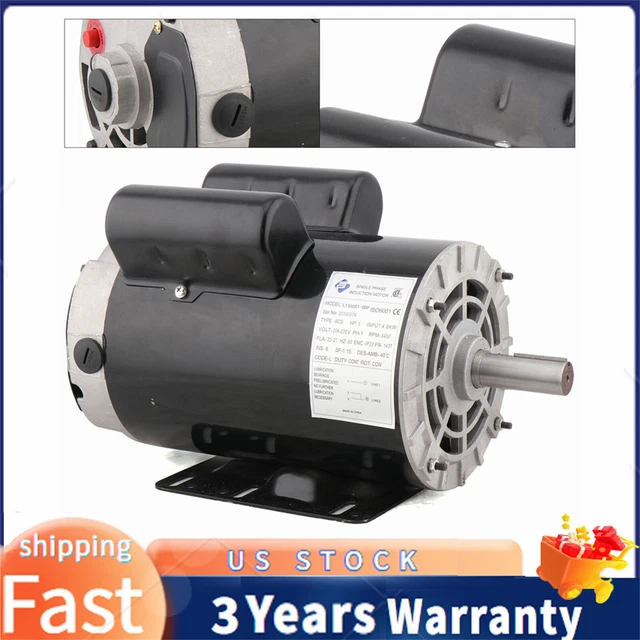 5HP 7/8" Shaft Air Compressor Duty Electric Motor 3450 RPM Single Phase USA NEW