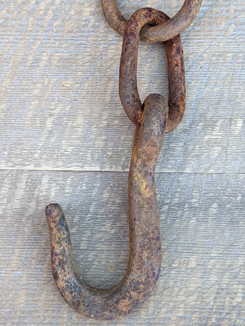 Antique Wrought Iron Hook & Curb Chain~49 inches~Rustic~English~Light Fitting 2