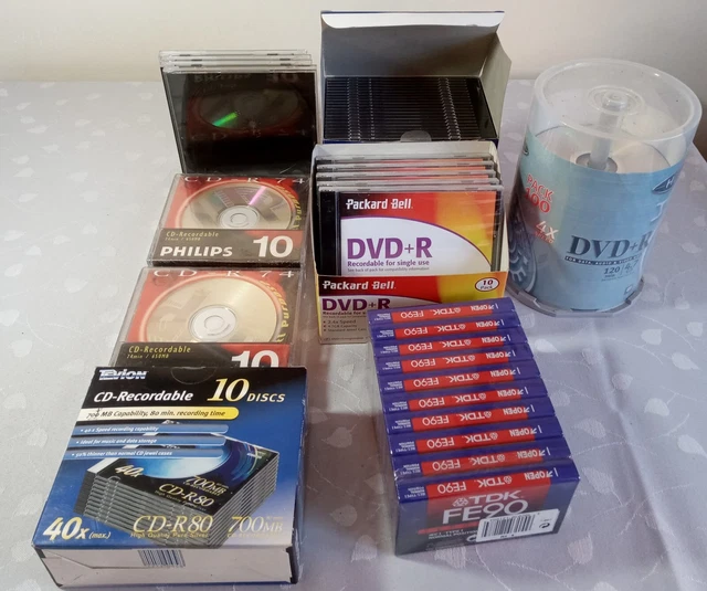 Job Lot Of Recordable Media Tapes And Cds Dvds