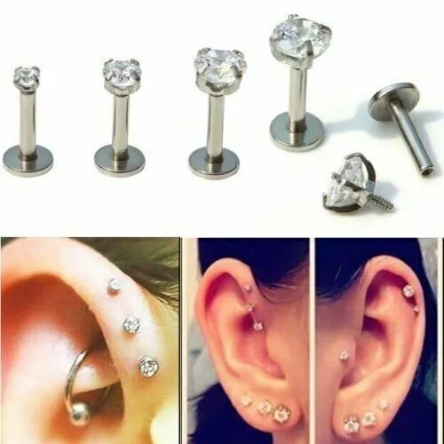 16G Cz Cubic Zirconia Lip Cartilage Forward Helix Tragus Piercing Studs Earrings
