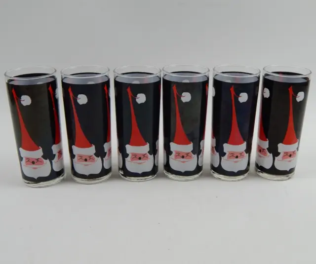 Vintage Christmas Libbey Holt Howard Santa Glasses Set of 6 MCM