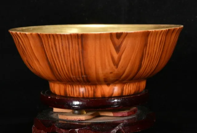 5.6" Old China Qianlong Marked Wood Grain Glaze Porcelain Grain Pattern Bowl