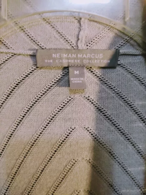 NEIMAN MARCUS Women's Open Front Cardigan 100% Cashmere (M) Gray Striped Sweater 2