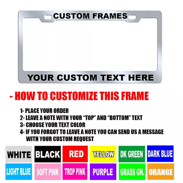 Custom PERSONALIZED Chrome METAL 9 OZ. High Quality License Plate Frame Tag