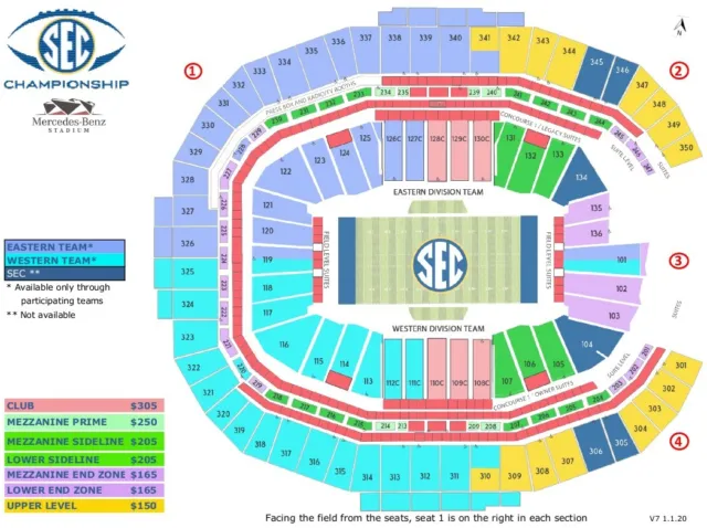 4 Sec Football Championship Tickets Together Section 135 Row 27 Seats 5, 6, 7, 8