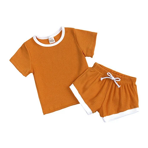 Set vestiti estivi neonato bambine ragazzi tinta unita maniche corte 2 pz bambino