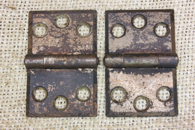 2 Old Door Interior Shutter Hinges Vintage Rustic Brass Color 1 1/4 X 1 7/8"