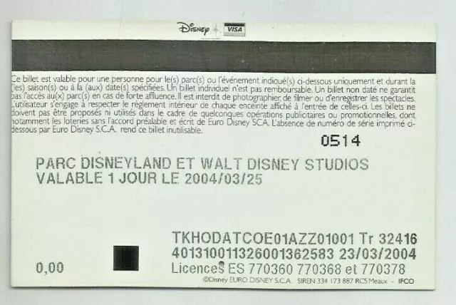 2004 - DISNEYLAND PARIS - 2 Eintritte 2 Parks, GRATIS Erwachsenenpaket... 2