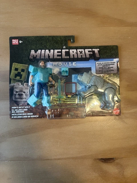 2025 A MINECRAFT Movie Diamond Armor Steve & Wolf 4" Figure 2 Pack ...