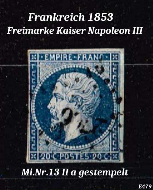 FRANKREICH 1853 Freimarke Kaiser Napoleon III, Mi.Nr.13 II a, gestempelt(E479)