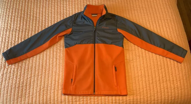 Columbia Fleece Jacket Boys Large Orange Gray Full Zip Softshell Youth Casual