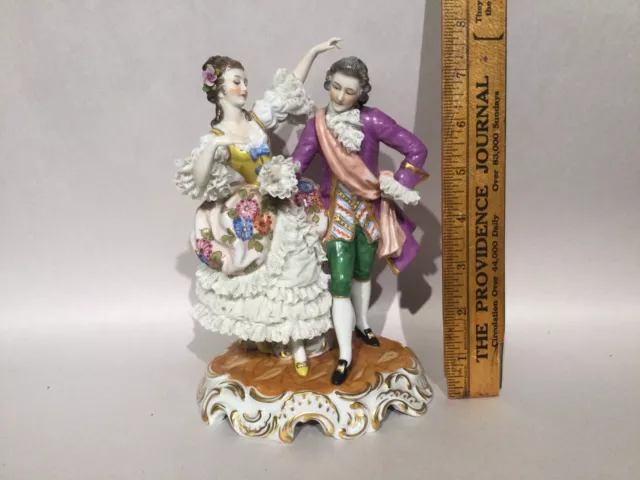 Antique German 8 1/2” Hand Painted Courting Couple Signed Porcelain Figurine