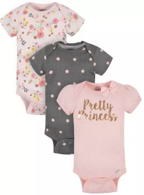 Gerber Baby Girl 3 Piece Onesies  3- 6 Months Pretty Princess Flower Polka Dots