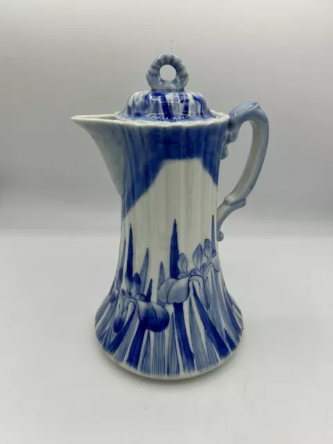 Antique Japanese Meiji Dai Nippon Hizen Arita Aoki Blue White Hand Painted Ewer