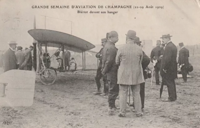 carte postale ancienne marne 1909 Grande  semaine d'aviation Blériot devant