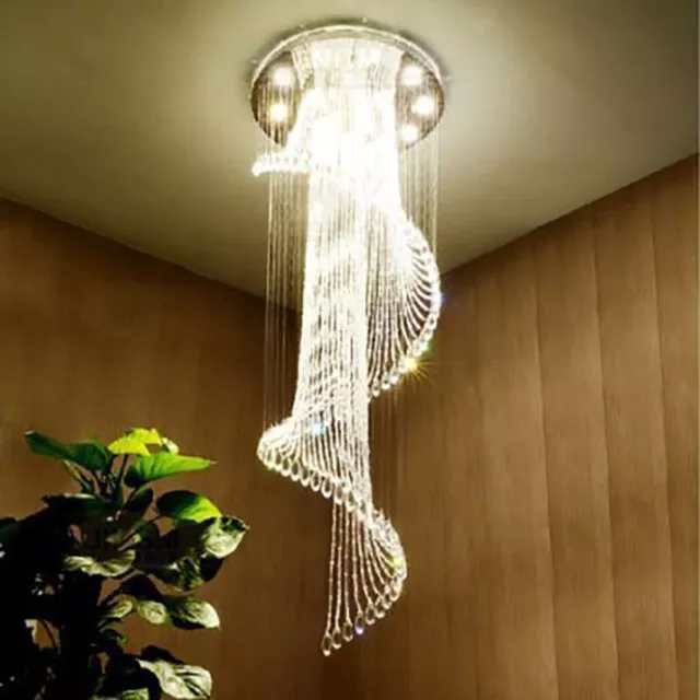 Modern LED Chandelier K9 Crystal Pendant Spiral Rain Drop Ceiling Lighting Lamps
