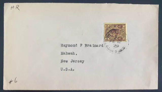 1929 Turks & Caicos Island Cover To Mahwah NJ Usa