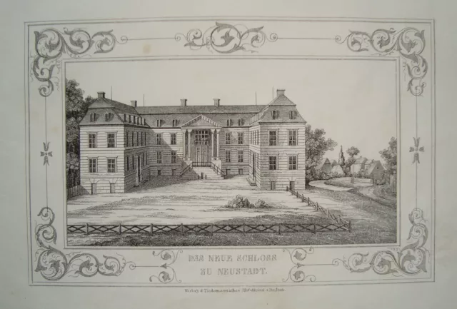 Neustadt Das neue  Schloß  Mecklenburg-Vorpommern seltene alte Lithographie 1843