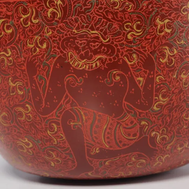 Burmese Lacquerware Hand Carved Painted Bamboo Horsehair Bowl Myanmar 4" dia 3