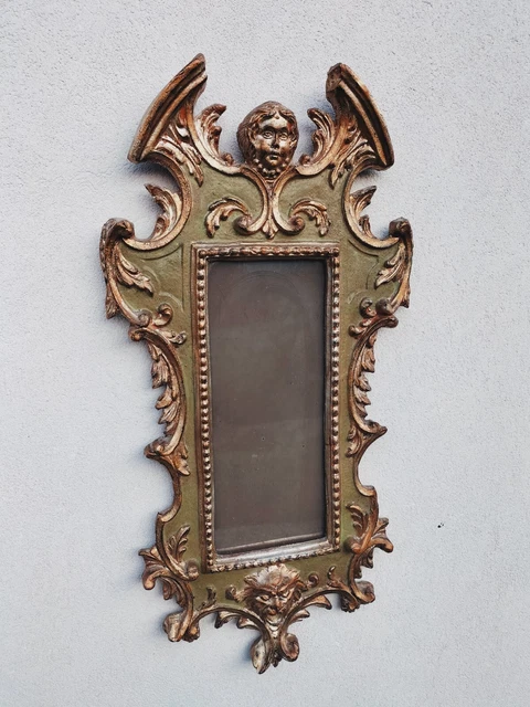 Espejo Con Mercurio de Madera Tallada Dorado Barroco Cabeza D'Angelo Putto