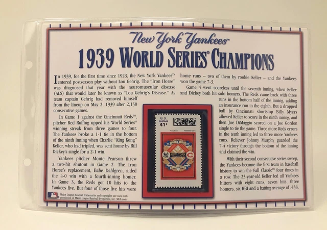 New York Yankees 1939 World Series Champions Commemorative Stamp on Card