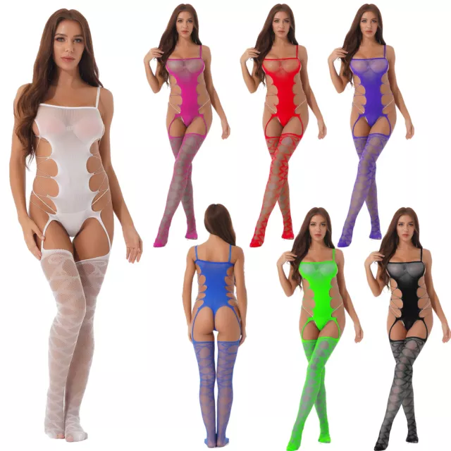 Damen Mesh Body Sexy Bodystocking Einteiler Nylon Strümpfe Overall Nachtwäsche