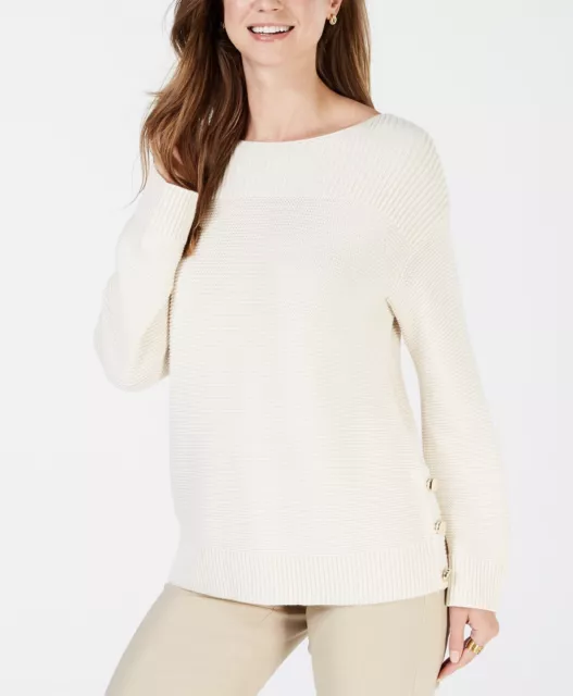 CHARTER CLUB WOMEN'S Boat-Neck Ribbed-Knit Long Sleeve Sweater Ivory ...