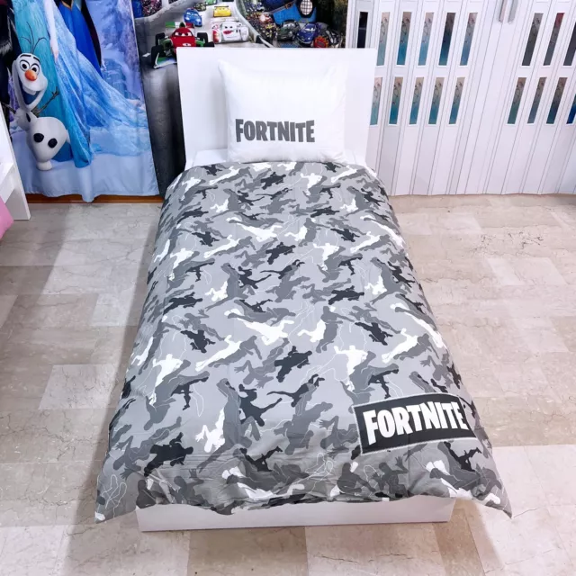 Fortnite Gris Set 2 Pièces Lit Simple Housse de Couette Taie Coton Réversible