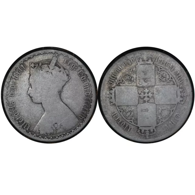 1 Florin 1864 ? United Kingdom Silver Coin Queen Victoria  'Godless' type # 745