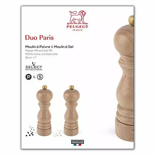 Peugeot Paris Duo uselect Salt  Pepper Mill Set 18cm, Wood, Natural, 5.7x5.7x1 3