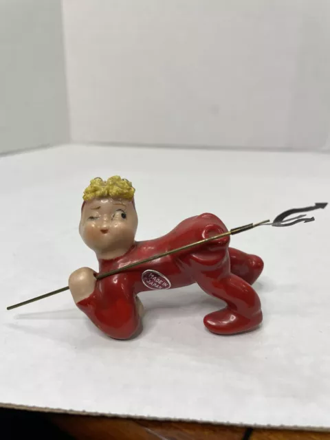 Lefton Devil Pixie Elf Figurine Complete With Pitchfork Vintage HTF