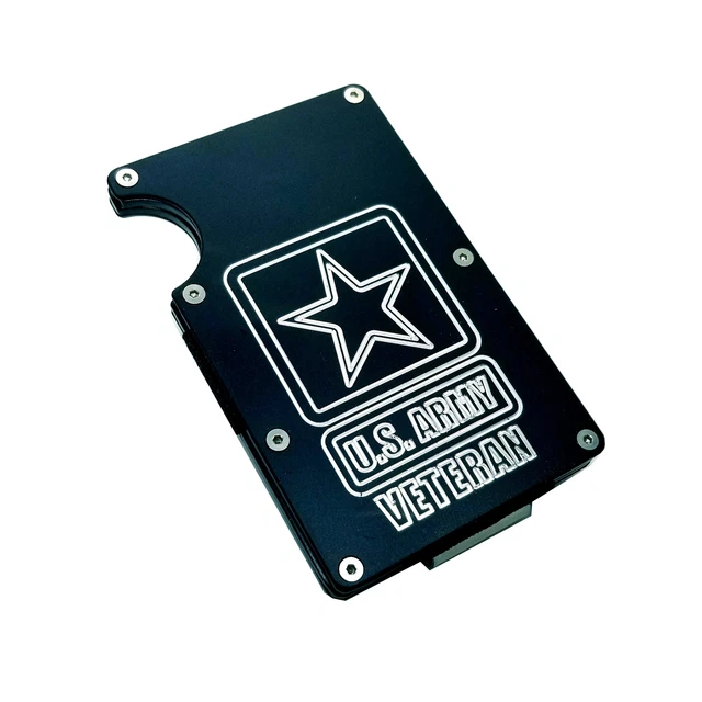 Mens Credit Card Wallet Slim, Metal Aluminum RFID Blocking, US Army Veteran