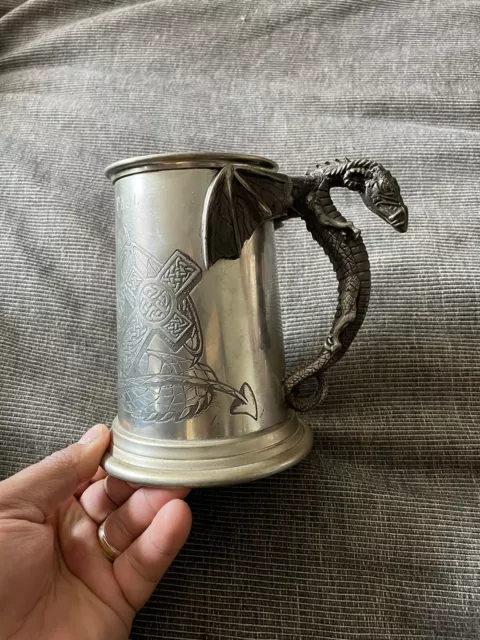 1 Pint* Heavy Style Pewter Beer Mug Tankard with Mystic Dragon Handle ( PAUL )