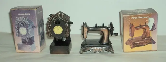 Vintage Die Cast Mini Pencil Sharpener Cuckoo Clock Sewing Machine Lot Of 2
