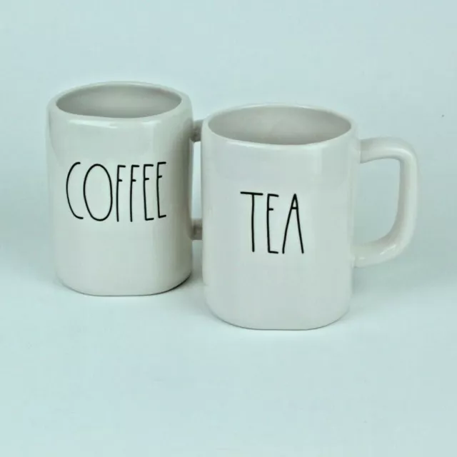 Set of 2 - Rae Dunn - COFFEE/TEA Mug with Handle - White/Cream - Magenta - LL