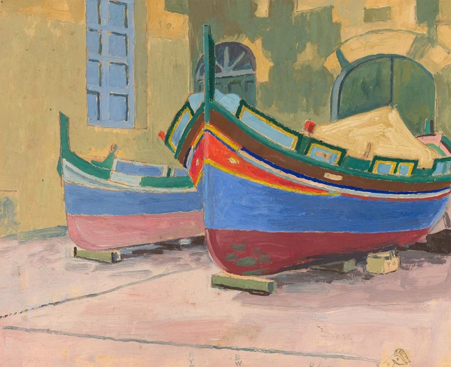 Mid 20th Century Oil - Boats in the Shipyard