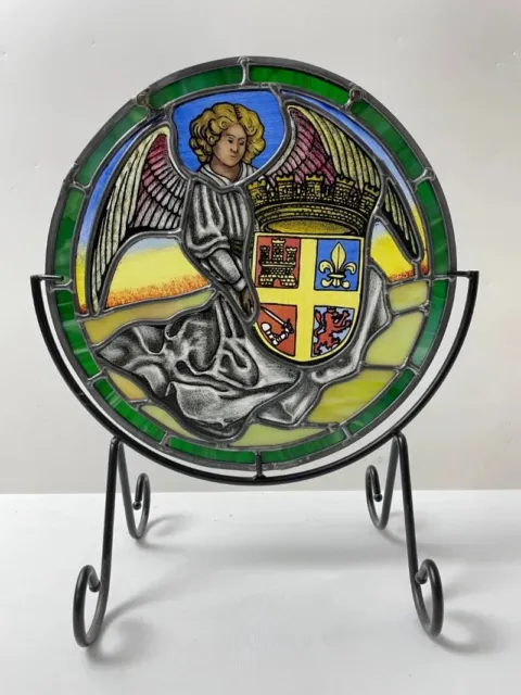 One If A Kind stained glass Round  window panel With Stand City Of St Augustine