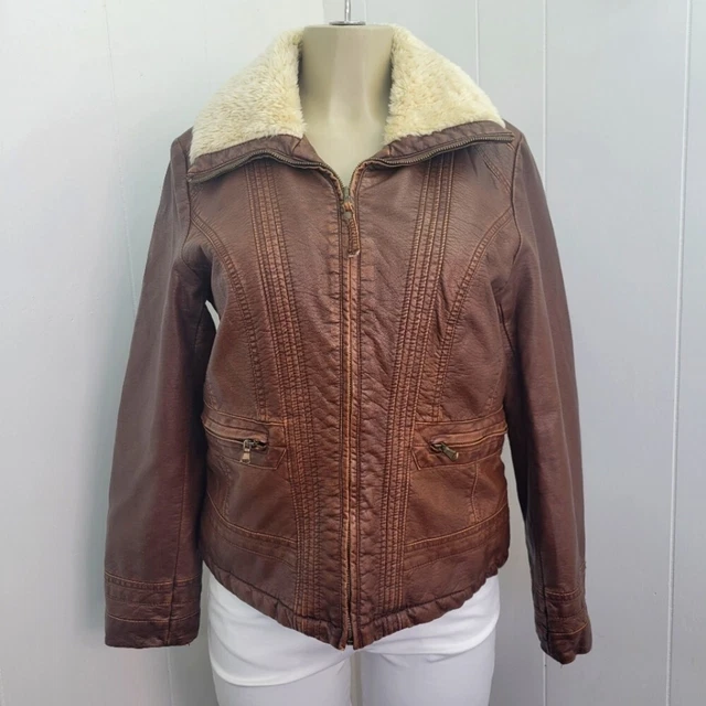a.n.a A New Approach Womens Small Cognac Brown Faux Leather Jacket Shacket