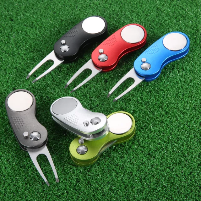 Foldable Golf Divot Tool Cigar Holder Mark Repair Turf Tool Stainless Steel 2