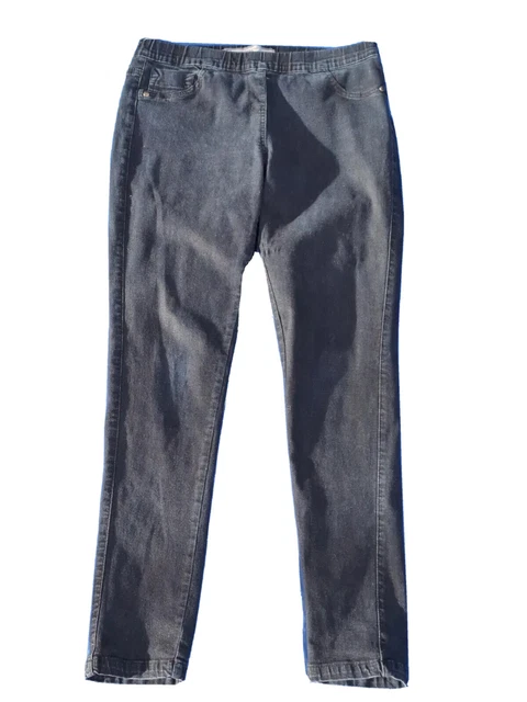 Jeggings denim da donna neri elasticizzati a metà altezza taglia 14 (HI18)