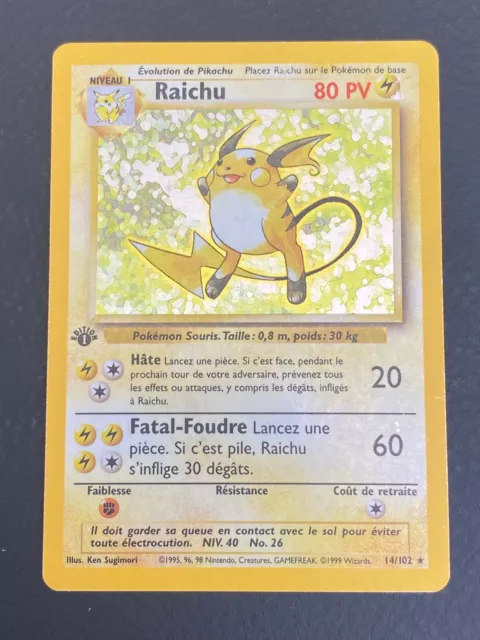 Pokemon Card Fr Set Of Base - Raichu 14/102 Edition 1 Holo - Tbe / EXC