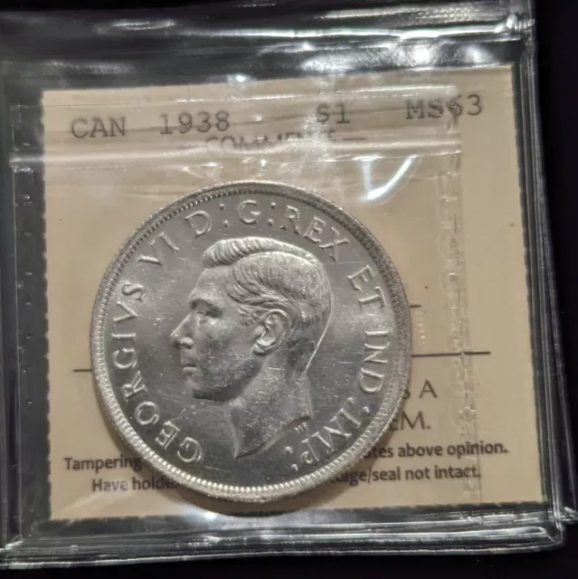 1938 $1 Canada ICCS MS63 - Canada Silver Dollar - Semi Key Date