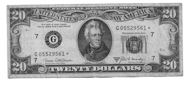 1969B $20 Chicago Star Federal Reserve Note Banuelos-Connally Fr-2069G* LOT 22