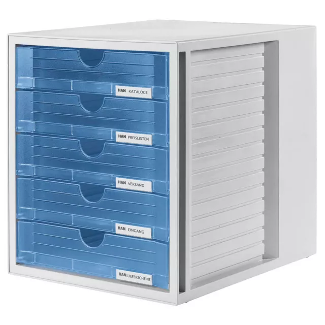 HAN Schubladenbox  blau-transparent 1450-64, DIN A4 mit 5 Schubladen