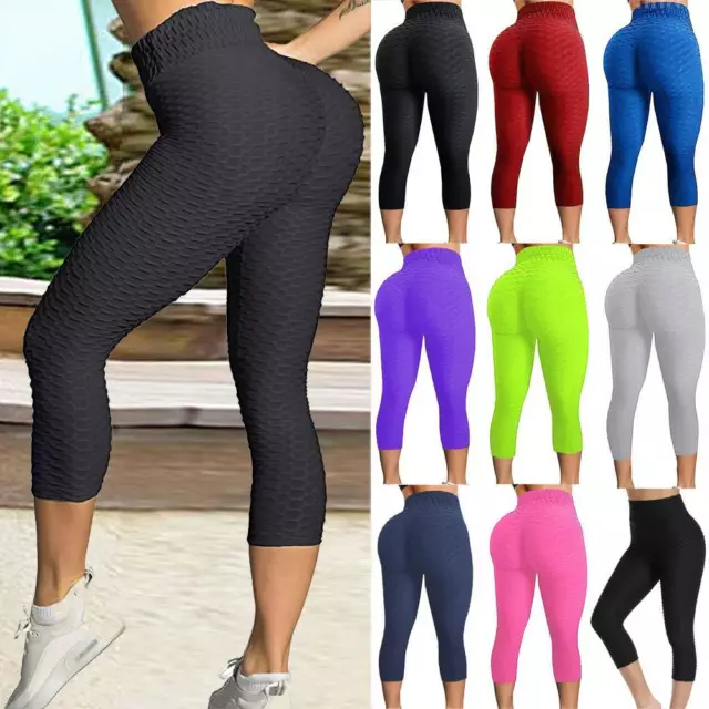 WOMENS ANTI-CELLULITE YOGA Capri Pants Cropped Leggings Compression Scrunch  Gym $17.49 - PicClick