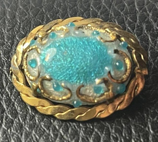 Ancienne Broche Restoueix – Broche émaillée Sur Cuivre De Limoges, Bijou Vintage France