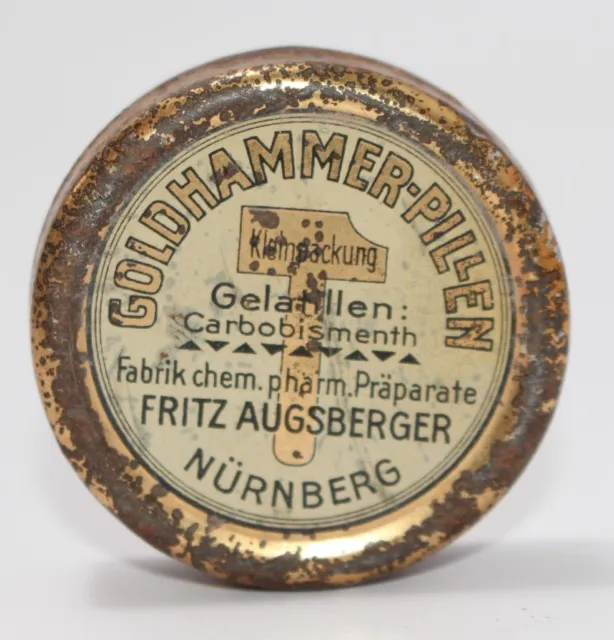 antike Blechdose , Nürnberg Goldhammer-Pillen Gelatillen, Medizin ca.1900  #J844