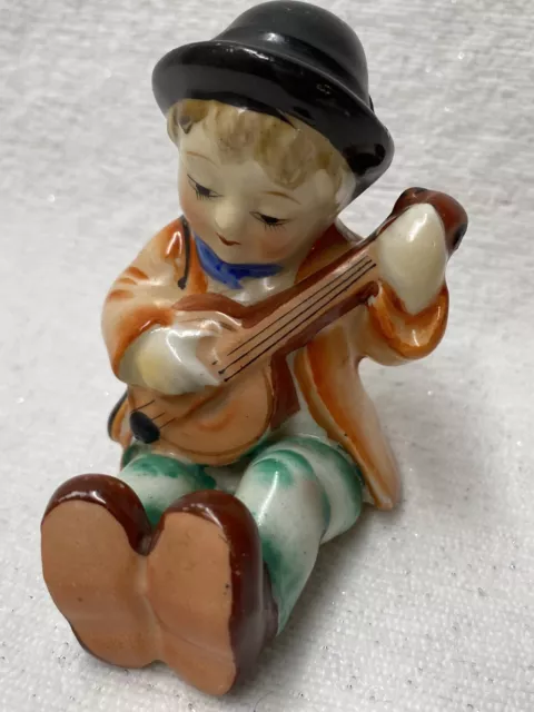 Vintage Figurine Sitting Boy Playing Mandolin Made in Japan